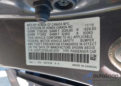 2020 Honda Civic Lx из США, поврежденный, VIN 2HGFC2F65LH513707